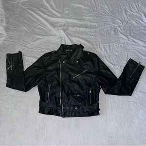 SHEIN Black Faux Leather Moto Biker Jacket Size M